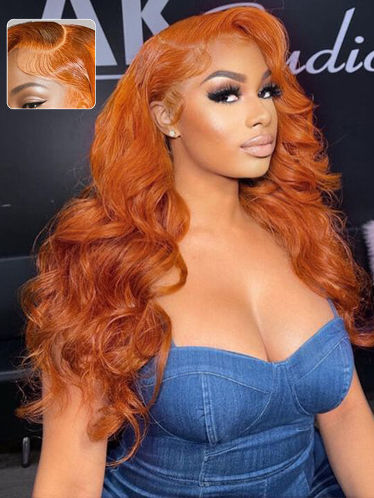 Ginger Hair Colored Wig 3D Body Wave 4x4 13x4 Lace Front Human Hair Wigs #350
