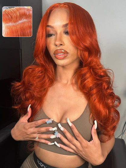 Ginger Hair Colored Wig 3D Body Wave 4x4 13x4 Lace Front Human Hair Wigs #350