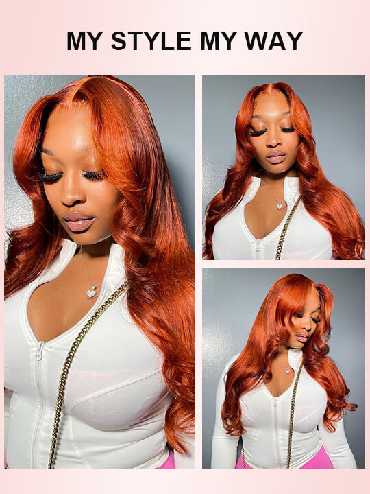 Ginger Hair Colored Wig 3D Body Wave 4x4 13x4 Lace Front Human Hair Wigs #350