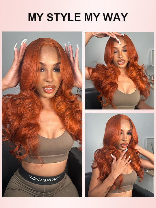 Ginger Hair Colored Wig 3D Body Wave 4x4 13x4 Lace Front Human Hair Wigs #350