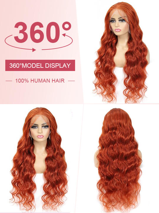Ginger Hair Colored Wig 3D Body Wave 4x4 13x4 Lace Front Human Hair Wigs #350