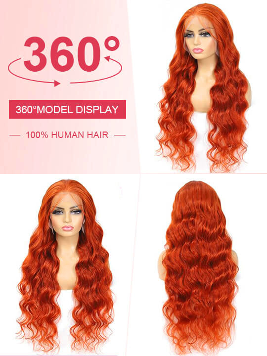 13x6 HD Full Lace Frontal Wig Ginger Color 3D Body Wave Brazilian Human Hair Lace Wigs
