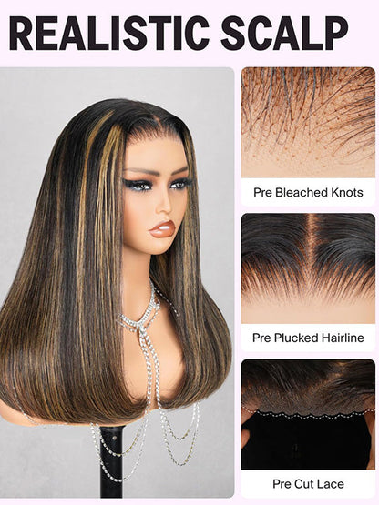 Straight Hair Honey Blonde Highlights On Black Hair Glueless Short Bob Wig Kisslove Hair