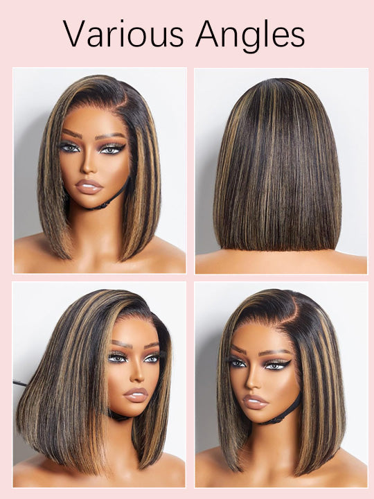 Straight Hair Honey Blonde Highlights On Black Hair Glueless Short Bob Wig Kisslove Hair