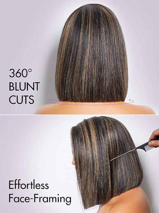 Straight Hair Honey Blonde Highlights On Black Hair Glueless Short Bob Wig Kisslove Hair