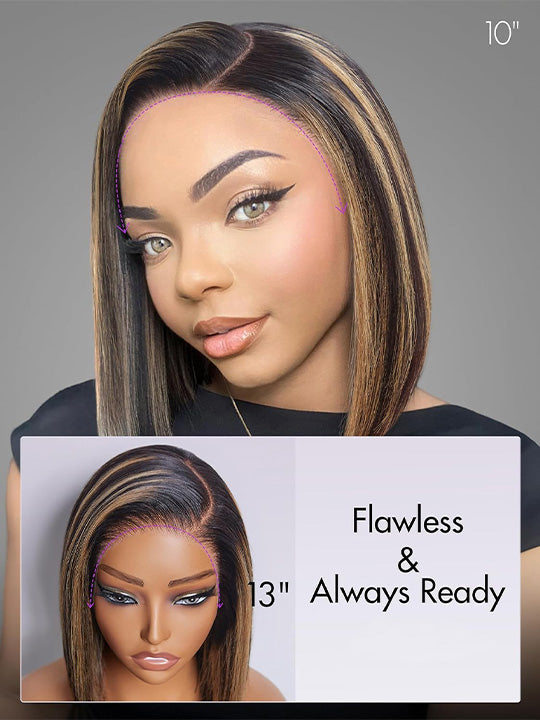 Straight Hair Honey Blonde Highlights On Black Hair Glueless Short Bob Wig Kisslove Hair