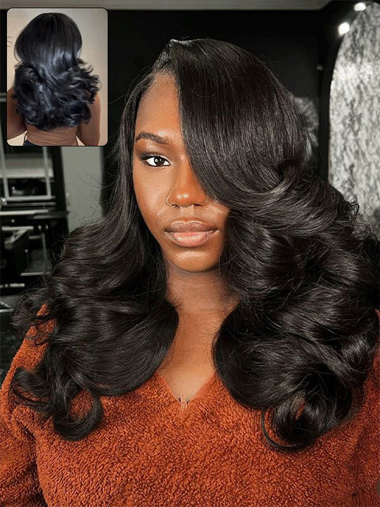 Kisslove Hair Pre Styled Side Part Body Wave Bob Wig Glueless Invisi Drawstring 360 Lace Frontal Wig