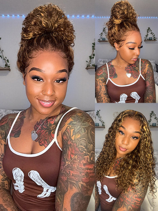 Kisslove Pre-bleached Knots Water Wave Highlight 360 Lace Wig With Invisi-Drawstring Cap