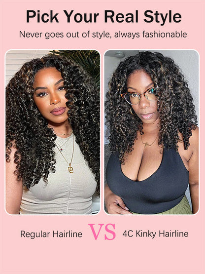 Kisslove Hair Honey Blonde Highlights On Black Hair 7x5 Glueless Kinky Curly Lace Frontal Wig