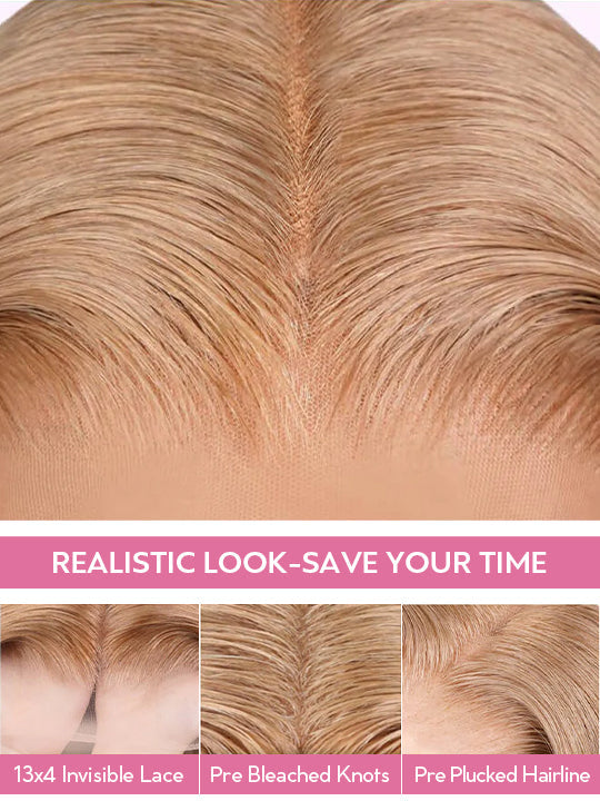 Glueless Ombre Warm Brown To Blonde Balayage Bouncy Body Wave Wig 6x4.5 Lace Wig