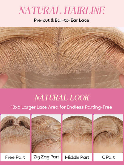 Glueless Ombre Warm Brown To Blonde Balayage Bouncy Body Wave Wig 6x4.5 Lace Wig