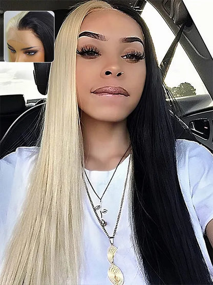 Cruella Half 613 Blonde Half Black Hair Wig Straight 4x4/13x4/13x6 Lace Frontal Human Hair Wigs
