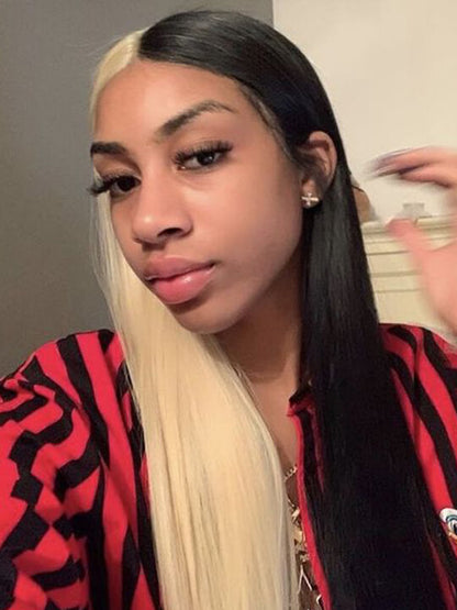 Cruella Half 613 Blonde Half Black Hair Wig Straight 4x4/13x4/13x6 Lace Frontal Human Hair Wigs