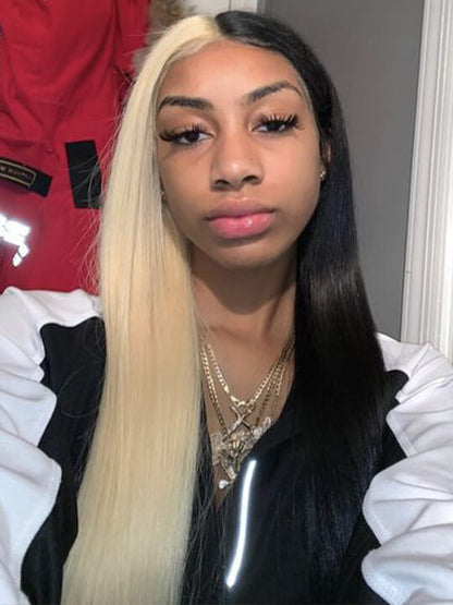 Cruella Half 613 Blonde Half Black Hair Wig Straight 4x4/13x4/13x6 Lace Frontal Human Hair Wigs
