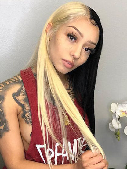 Cruella Half 613 Blonde Half Black Hair Wig Straight 4x4/13x4/13x6 Lace Frontal Human Hair Wigs