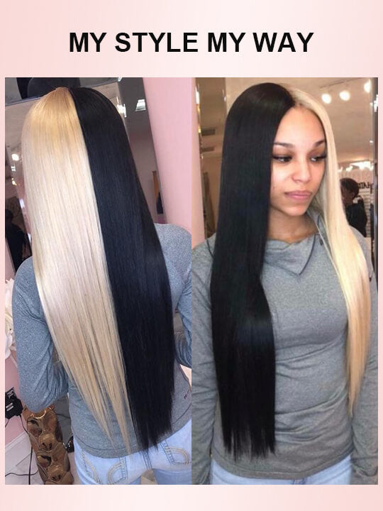 Cruella Half 613 Blonde Half Black Hair Wig Straight 4x4/13x4/13x6 Lace Frontal Human Hair Wigs