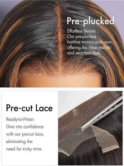 Kisslove Invisi-Drawstring Snug Fit 360 Lace Wig Glueless Black Hair With Brown Highlights