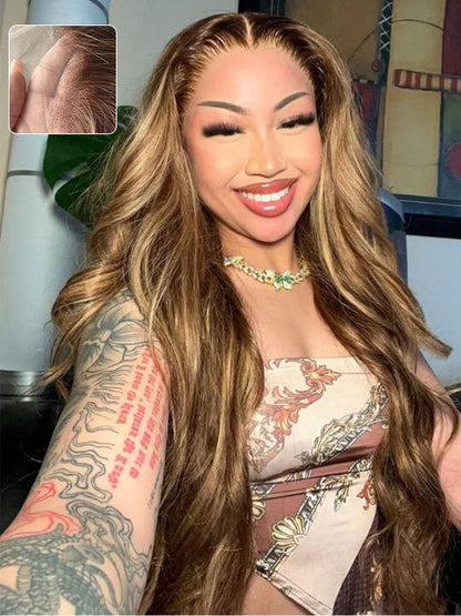 Honey Blonde Highlights 3D Body Wave Wig 5x5 13x4 13x6 Full Lace Frontal Human Hair Wigs