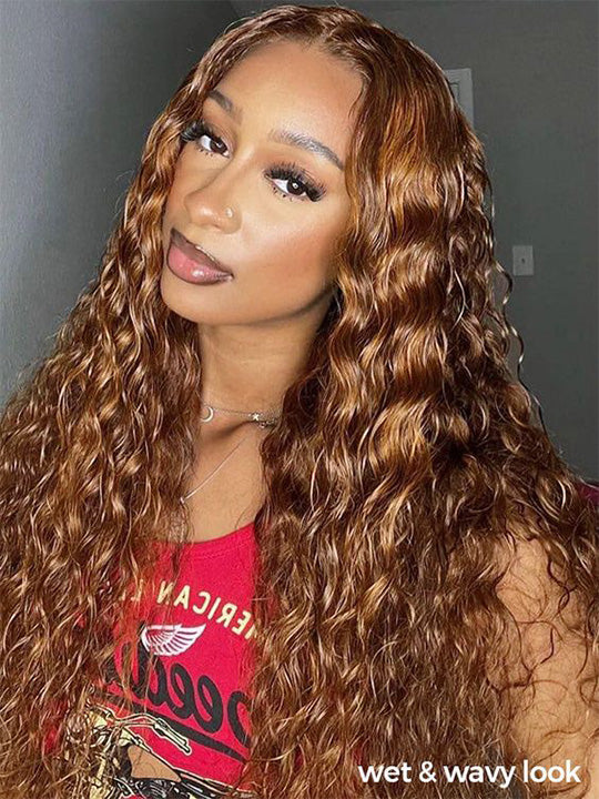 Kisslove Pre-bleached Knots Water Wave Highlight 360 Lace Wig With Invisi-Drawstring Cap