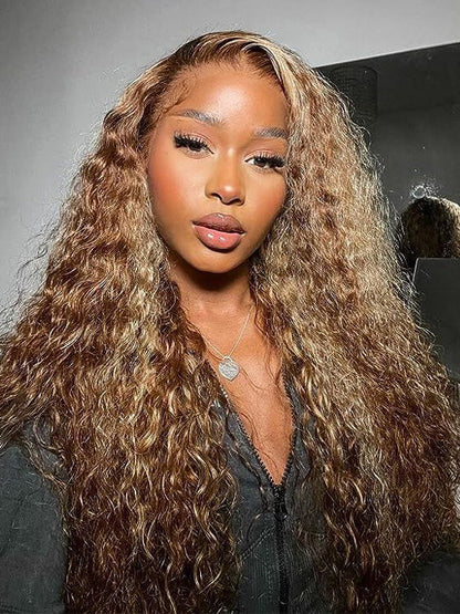 Kisslove Pre-bleached Knots Water Wave Highlight 360 Lace Wig With Invisi-Drawstring Cap