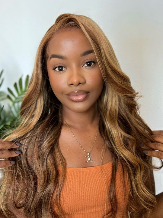 Honey Blonde Highlights 3D Body Wave Wig 5x5 13x4 13x6 Full Lace Frontal Human Hair Wigs