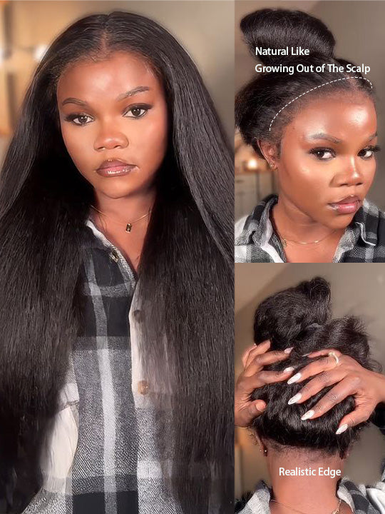 Kisslove Newborn Hairline Kinky Straight Hair Invisi-Drawstring 360 Lace Wig Pre Everything Glueless Wigs