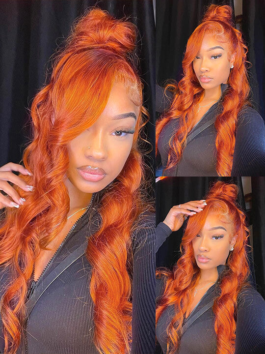 13x6 HD Full Lace Frontal Wig Ginger Color 3D Body Wave Brazilian Human Hair Lace Wigs