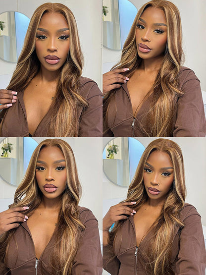 Honey Blonde Highlights 3D Body Wave Wig 5x5 13x4 13x6 Full Lace Frontal Human Hair Wigs