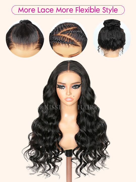 KissLove Glueless Invisi-Drawstring 360 Lace Wig Body Wave Pre Everything Kinky Edge Lace Frontal Wigs