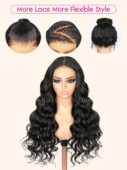 KissLove Glueless Invisi-Drawstring 360 Lace Wig Body Wave Pre Everything Kinky Edge Lace Frontal Wigs