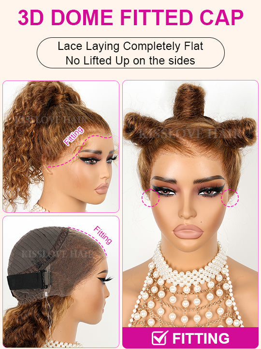 Kisslove Pre-bleached Knots Water Wave Highlight 360 Lace Wig With Invisi-Drawstring Cap