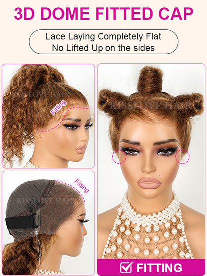 Kisslove Pre-bleached Knots Water Wave Highlight 360 Lace Wig With Invisi-Drawstring Cap