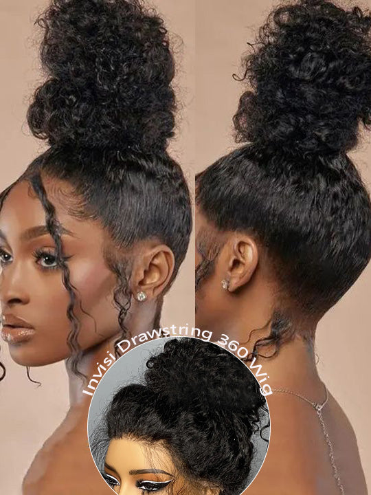 KissloveHair 4C Edge Kinky Curly Hair 360 Lace Wig Invisi Drawstring Glueless Lace Wigs