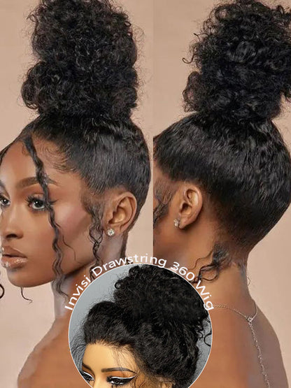 KissloveHair 4C Edge Kinky Curly Hair 360 Lace Wig Invisi Drawstring Glueless Lace Wigs