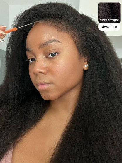 [4C Wig] Kinky Straight Hair With Kinky Edges 100% Human Hair Pull & Go Drawstring Wig Kisslove Hair