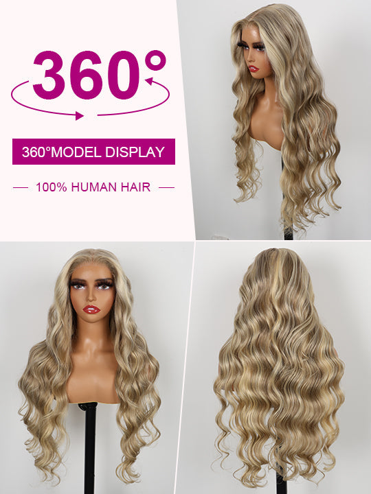 Blonde Balayage On Brown 3D Body Wave 13x6 Lace Front Human Hair Wigs