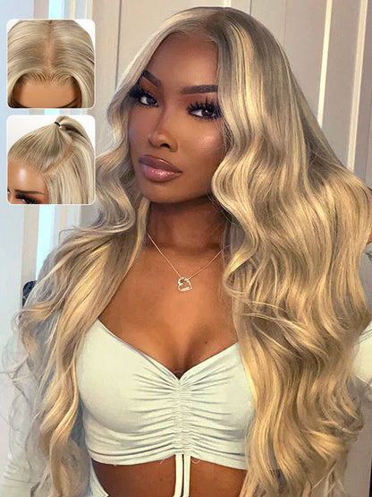 Blonde Balayage On Brown 3D Body Wave 13x6 Lace Front Human Hair Wigs