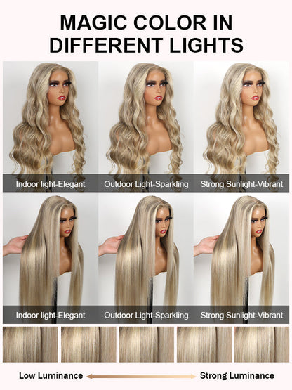 Blonde Balayage On Brown 3D Body Wave 13x6 Lace Front Human Hair Wigs