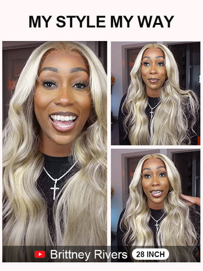 Kisslove Blonde Balayage On Warm Brown 3D Body Wave 360 Lace Wigs Invisi Drawstring Cap Hat Wig