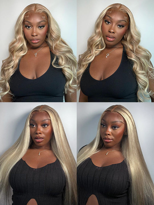 Blonde Balayage On Brown 3D Body Wave 13x6 Lace Front Human Hair Wigs
