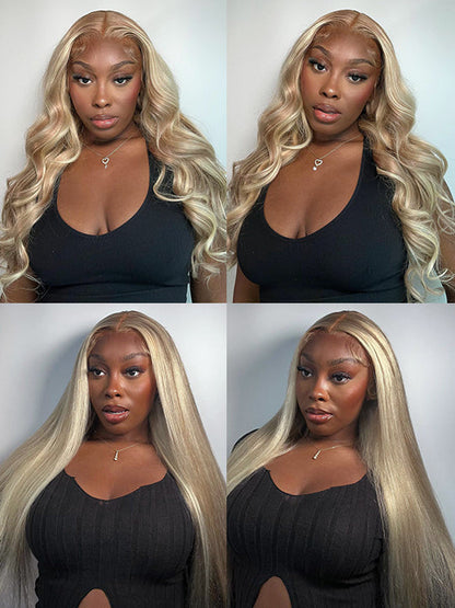 Blonde Balayage On Brown 3D Body Wave 13x6 Lace Front Human Hair Wigs