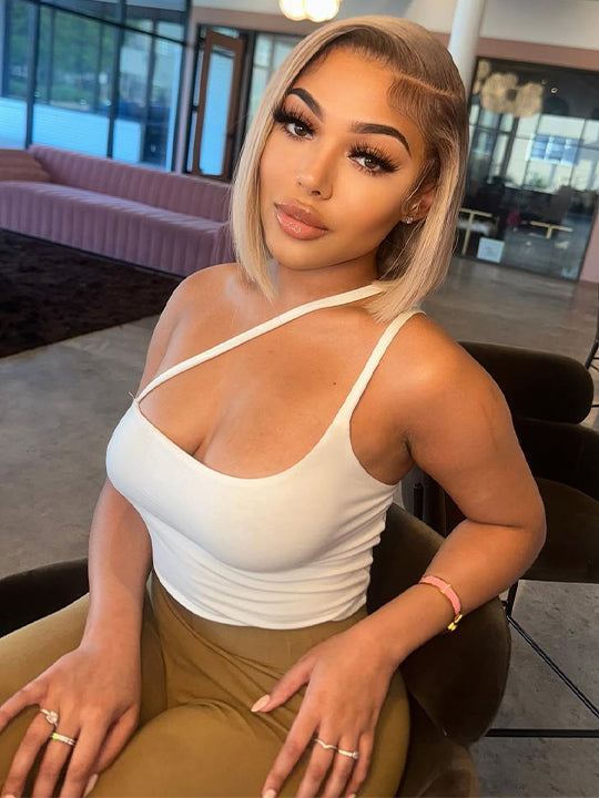 [Wear & Go] Ash Blonde with Dark Root Straight Bob Wig 13x4 Transparnt Lace Glueless Wig