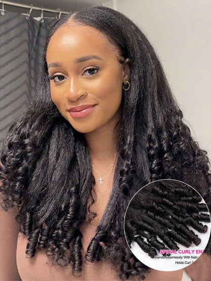 Kisslove Hair Kinky Straight with Spiral Curl Ends 13x6 Lace Frontal Wig Glueless 3C Kinky Edge Wigs