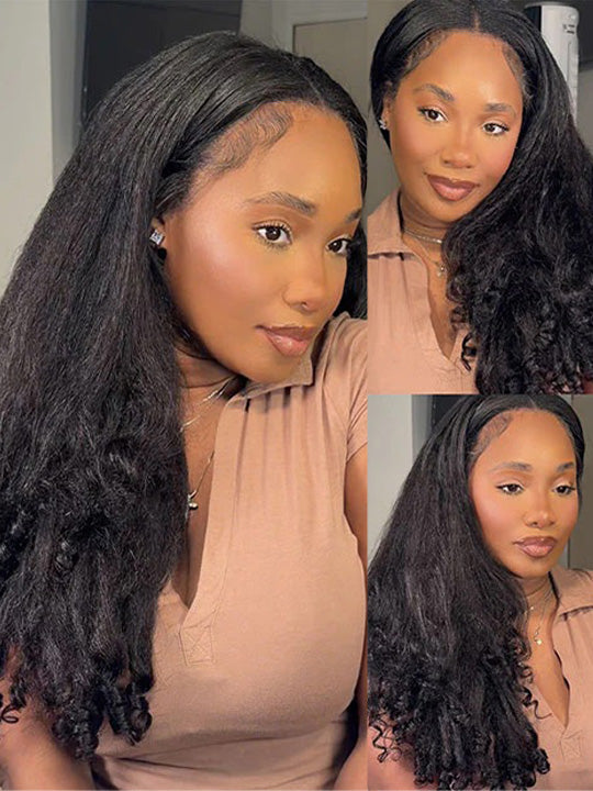 Kisslove Hair Kinky Straight with Spiral Curl Ends 13x6 Lace Frontal Wig Glueless 3C Kinky Edge Wigs