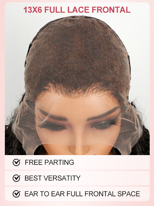 Kisslove Hair Black Cherry Water Wave Invisi Drawstring Lace Frontal Wig Glueless Dark Plum Color Wig