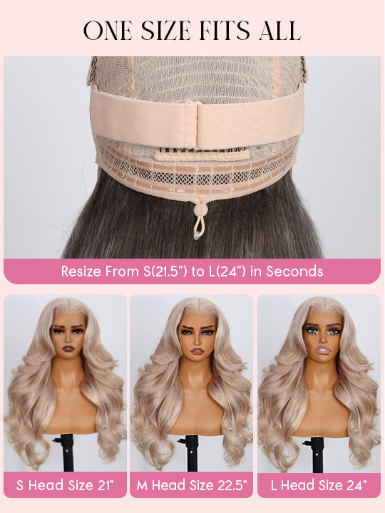 Ash Blonde Layered & Curtain Bangs 3D Body Wave 13x6 Lace Frontal Pull Go Human Hair Wigs