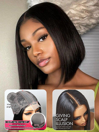 Kisslove Hair Double Drawn Blunt Cut 2x6 Lace Closure Short Bob Wig Glueless Straight Hair Bob Wigs