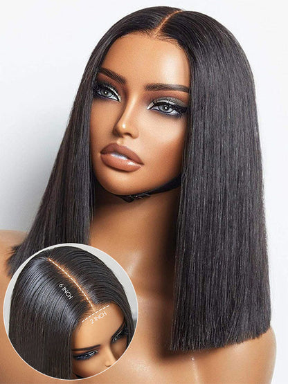 Kisslove Hair Double Drawn Blunt Cut 2x6 Lace Closure Short Bob Wig Glueless Straight Hair Bob Wigs