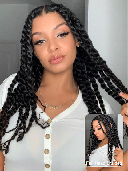 Kisslove Hair Two Strands Twists Pre-Braid Glueless 360 Lace Frontal Human Hair Wigs