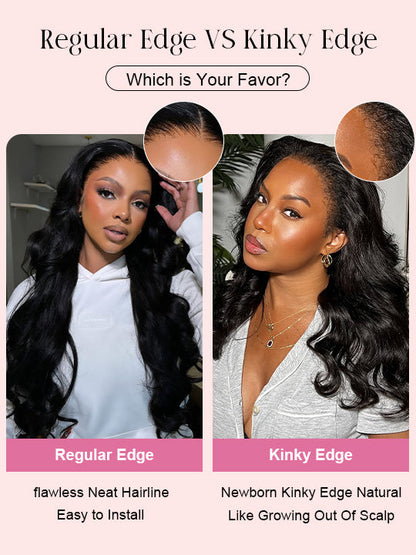 KissLove Glueless Invisi-Drawstring 360 Lace Wig Body Wave Pre Everything Kinky Edge Lace Frontal Wigs